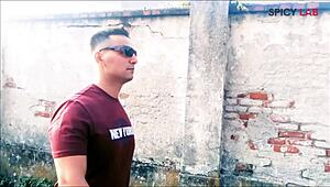 brunette with big boobs gets saved then fucked hard doggystyle bent over for facial cumshot