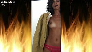 Neighbor goes wild when jade teases in lingerie flashing her juicy latina ass and shaved pussy close-up