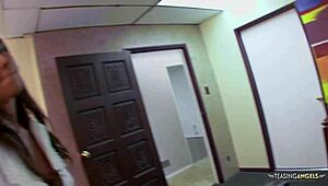 Lazy fat ass brunette rides boss big black cock doggystyle after wet pussy cunilingus reprimand