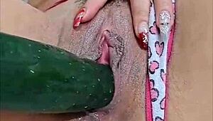 Colombian Latina Milf Masturbates Big Tits Pussy with Cucumber Anal Double Penetration Squirting Cum