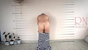 office police lady dressed as burglar slave punished in bdsm cosplay prison by dominant guard forcing undress and humiliation