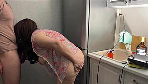 Stepmom grabs stepson's cock for homemade anal ass fuck blowjob