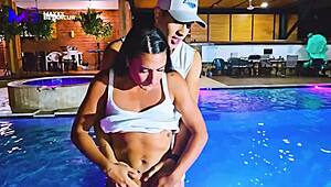 Max Betancur and Helena Costelo's Outdoor Poolside Fuck by Step Brothers