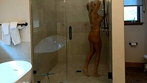 spied on my friend's hot wife showering then she pulls me in for that wet milf pussy fuck