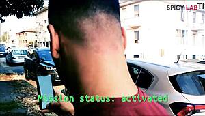 brunette with big boobs gets saved then fucked hard doggystyle bent over for facial cumshot