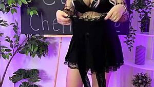 curvy teacher in fishnets spanks her big ass at nylon club dancing heels