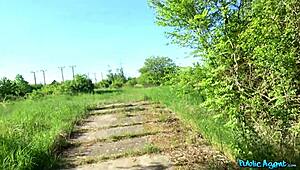 Public Agent Georgie Lyall Strips Naked for Outdoor Group Blowbang Cumshot