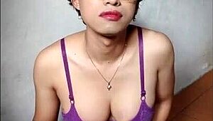 Gorgeous asian shemale strokes her cock hard in early morning solo session 🌅🍆💦