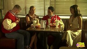 Brunette and Blonde Girlfriends Kiss into Bed Lesbian Action