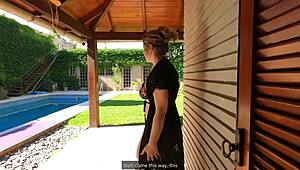 Dude, this huge tits latina milf bends over poolside for epic anal creampie from the pool boy!