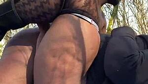 damn sexy bbw remi nearly caught taking big black cock park creampie!