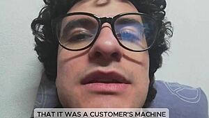 damn i unloaded a huge cumshot all over that clients skinny waist fuck machine oops!! 💦💦