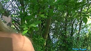 Public Agent Georgie Lyall Strips Naked for Outdoor Group Blowbang Cumshot