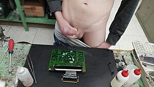 damn i unloaded a huge cumshot all over that clients skinny waist fuck machine oops!! 💦💦