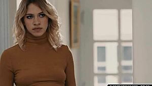 A cute blonde college girl shyly explores her natural tits in sensual play