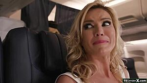 busty tgirl flight attendant cherry kiss gets hard for her client