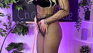 curvy teacher in fishnets spanks her big ass at nylon club dancing heels