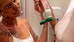 lesbian shower turns sloppy double deepthroat bj huge facial cum swap pov 😍💦🔥
