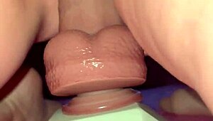 Wow! Tiny Redhead Rides Fence Post Cock Hard!