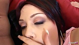 What if slim redhead with saggy natural tits chokes on two older guys' monster cocks in mmf pickup casting?