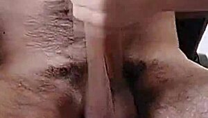 latina strokes her fat monster cock hard in amateur masturbation closeup