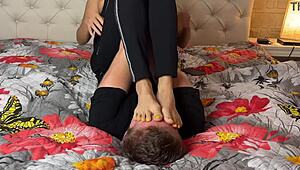 asian femdom pins man down for barefoot foot domination fight