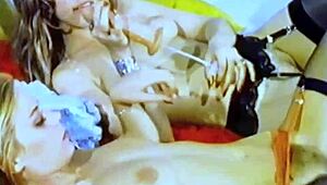 Vintage Lesbians with Hairy Pussies Scissor and Face Sit in Retro Group Play