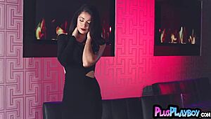 this big tits latina milf slips out of her sexy dress for a teasing strip