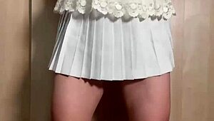 japanese teen maid in uniform skirt pierced nipples buttplug anal nipple training blushing