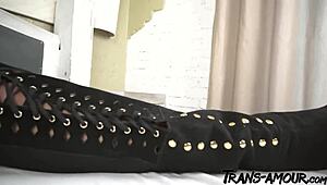 black haired latina shemale strokes big tits cock 😏 bareback ready