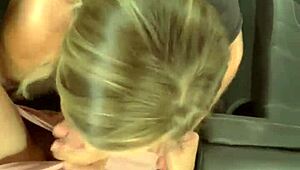 blonde babe gets her ass eaten and gives footjob in the car
