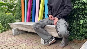 Chubby Mature Cougar Flashes Curvy Legs and Beaver Then Handjobs Cum Outdoors