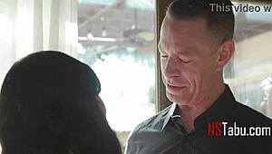 heart racing as cheerleader in uniform skirt lifts panties for old professor's touch