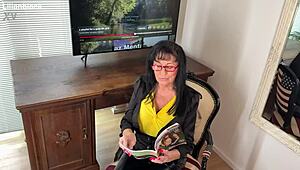 Mature BBW Brunette Shakes Huge Saggy Natural Tits and Hairy Wet Pussy with Dildo in Relaxed Outdoor Solo