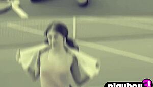 sweet petite noemi moon strips bubble butt for outdoor playboy posing