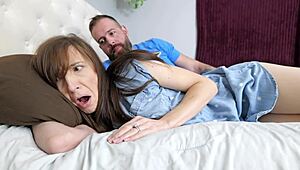 stepmom wakes to stepson sneaking in bed for hard creampie fuck