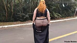 priscila hits the streets in see-thru skirt NO PANTIES flashing big naturals