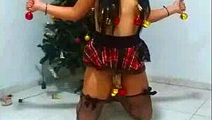 picture her bound as christmas slave whore gagging on cock in humiliating bdsm