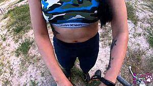 she drops to knees for sloppy outdoor blowjob and swallows every drop in public