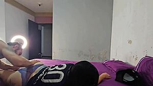 horny latina housewife comes home excited from gym, gives amateur anal fuck to husband with cum on her big curvy ass.