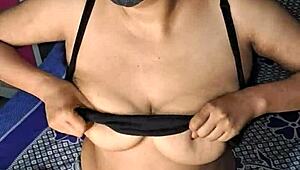 beautiful chubby blonde housewife moans with juicy big natural tits close-up