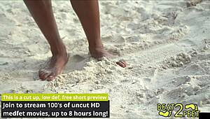 giggles' tattooed feet tickled sandy on beach beat2feetcom