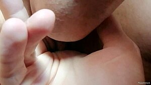 close up tongue laps wet pussy lips driving her to squirting orgasm