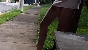 Risky Redhead Handjob At Crowded Bus Stop