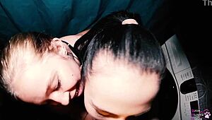 Two Hot Teens Suck Huge Cocks Together In Steamy Bathroom Oral Threesome Action