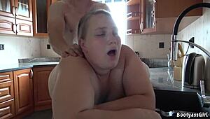 Chubby Wife Bent Over Kitchen Counter For Hubby's Deep Doggystyle Thrusts