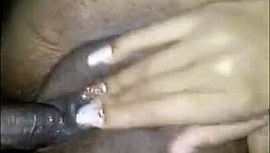 Big black cock slams squirting ebony pussy deep sloppy ebonymo creampie