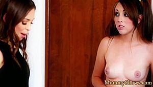 petite stepdaughter sneaks fingers into stepmom's wet pussy during steamy fingering session