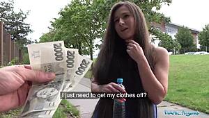 😏 lara fox's skinny ass gets spunk-covered in public garage pickup!