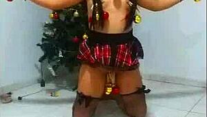 picture her bound as christmas slave whore gagging on cock in humiliating bdsm